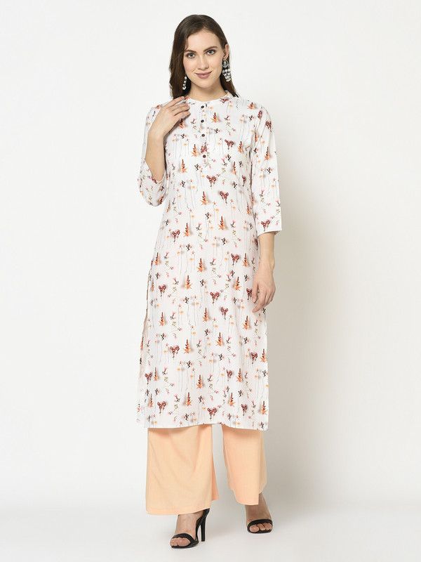 Women Printed Polyester Straight Kurta  (White)