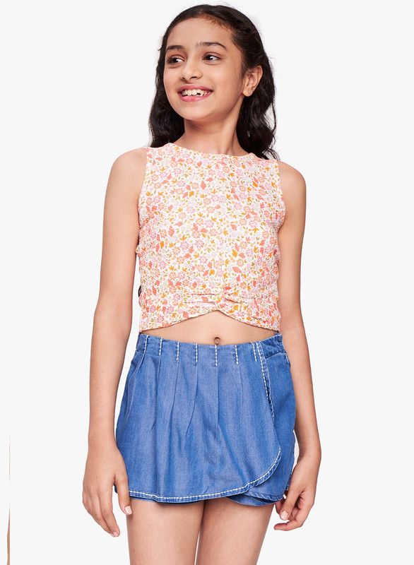 Girls Polyester Ruffeld Top  (Multicolor, Pack of 1)
