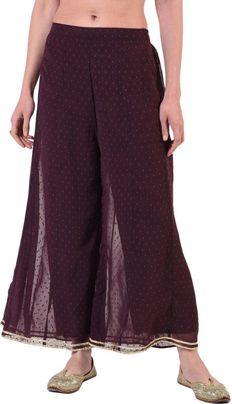 Women Flared Purple Georgette Trousers