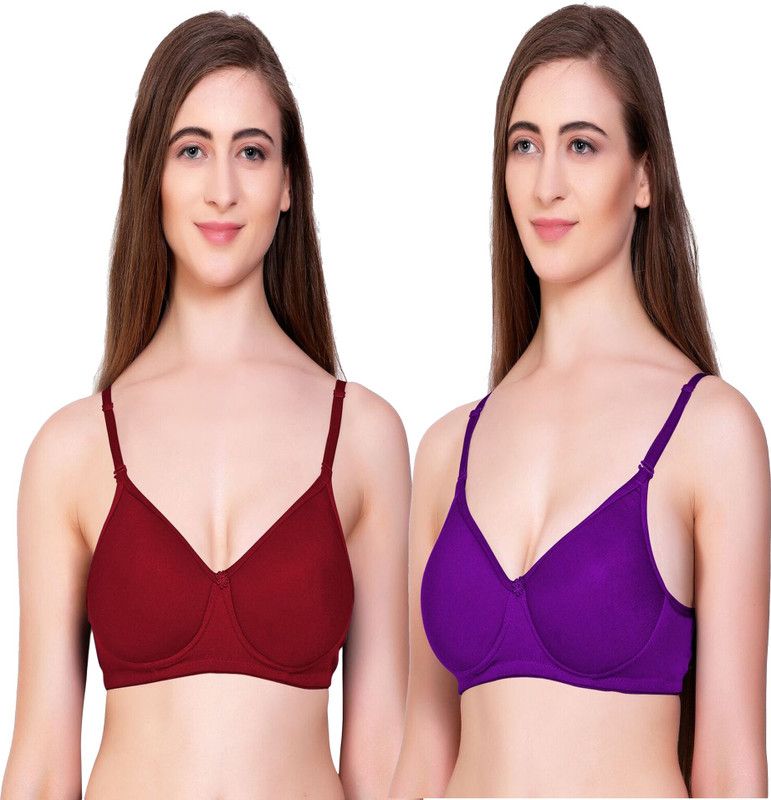Pack of 2 Women T-Shirt Heavily Padded Bra  (Purple, Maroon)