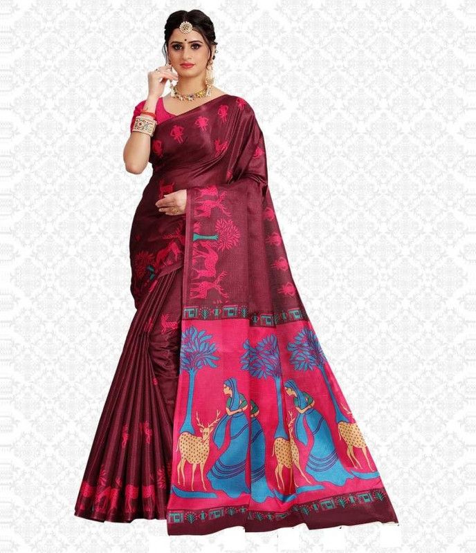 Animal Print Bollywood Viscose Rayon Saree  (Maroon)