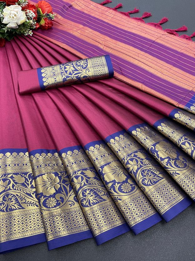Woven Jamdani Jacquard, Cotton Silk Saree  (Purple)