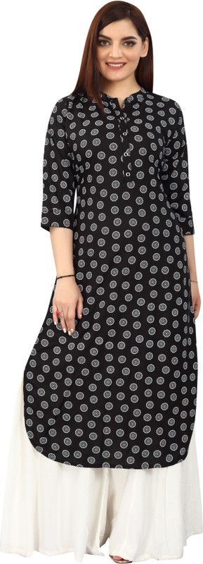 Women Polka Print Pure Cotton Straight Kurta  (Black)