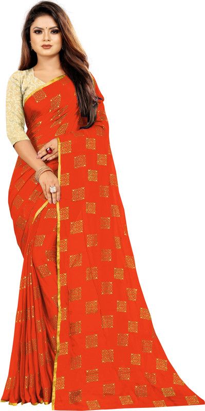 Self Design Fashion Chiffon Saree  (Orange)