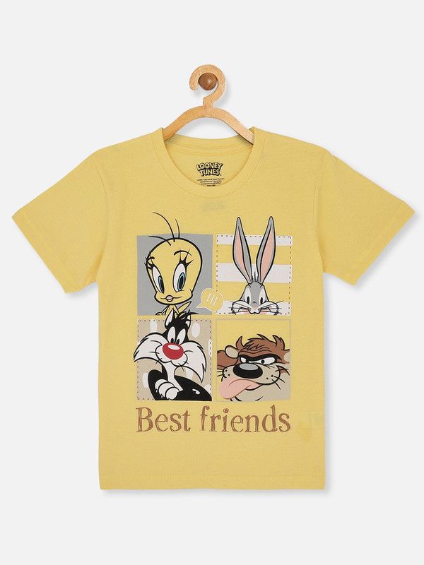 LOONEY TUNES Boys Graphic Print Polycotton T Shirt  (Yellow, Pack of 1)