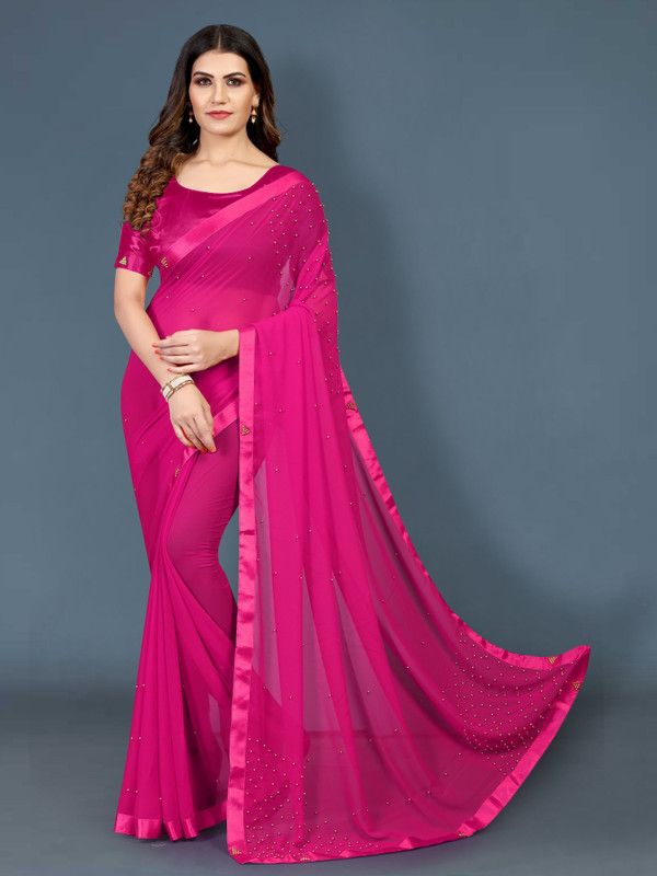 Embellished Fashion Georgette Saree  (Pink)