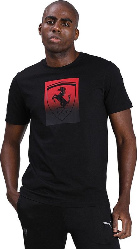 Ferrari Race Bg Shield color Men Printed Round Neck Cotton Blend Black T-Shirt