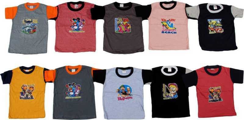 Baby Boys Cartoon/Superhero Cotton Blend T Shirt  (Multicolor, Pack of 10)