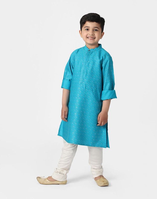 Boys Printed Viscose Rayon Straight Kurta  (Blue)