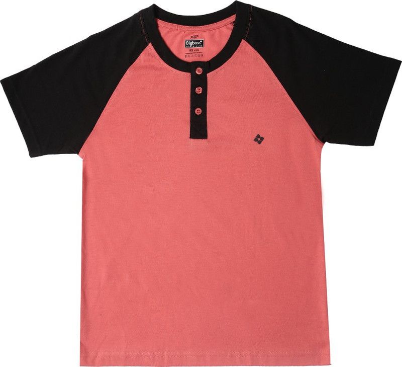 Boys Colorblock Cotton Blend T Shirt  (Pink, Pack of 1)