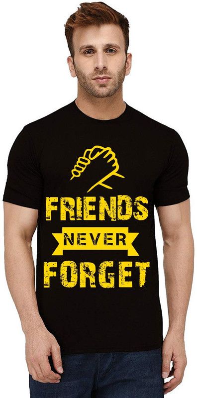 Friends Never Forget Men Typography Round Neck Pure Cotton Black T-Shirt