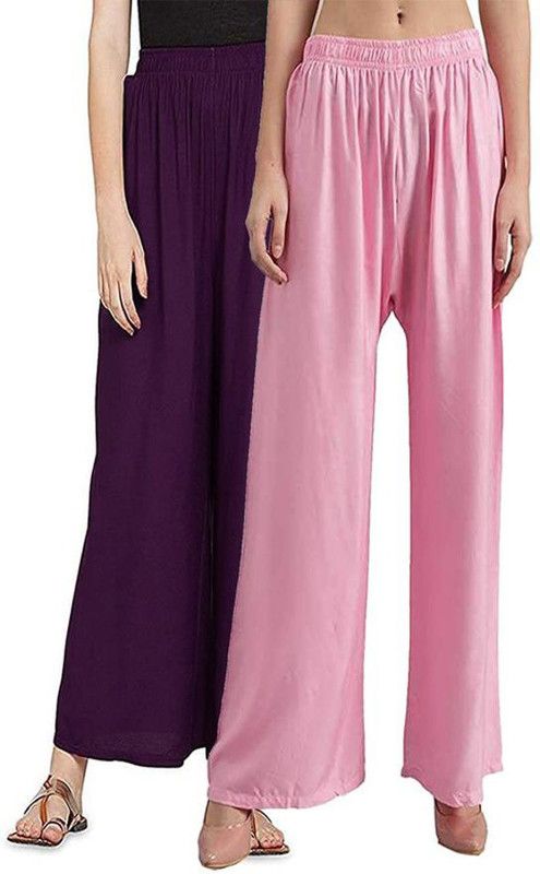 Pack of 2 Women Regular Fit Pink, Purple Viscose Rayon Trousers