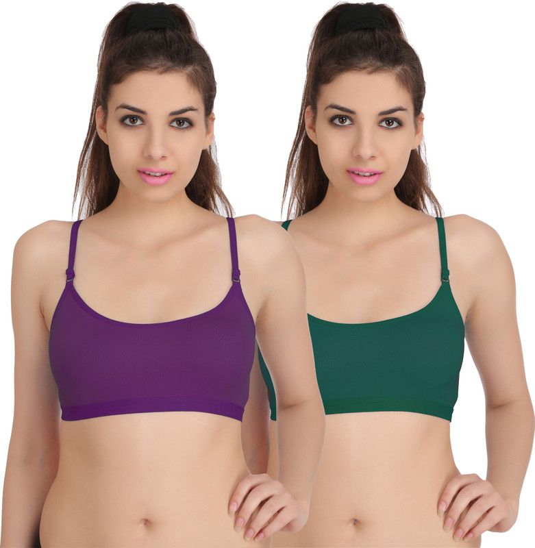 PIBU Bra Women Full Coverage Non Padded Bra  (Purple, Green)