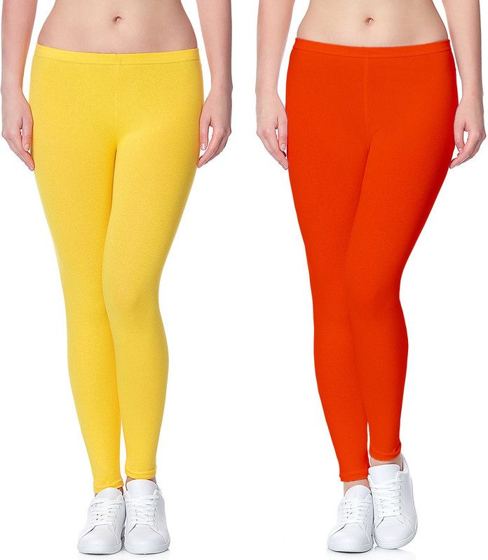 Omikka Ankle Length Western Wear Legging  (Orange, Yellow, Solid)
