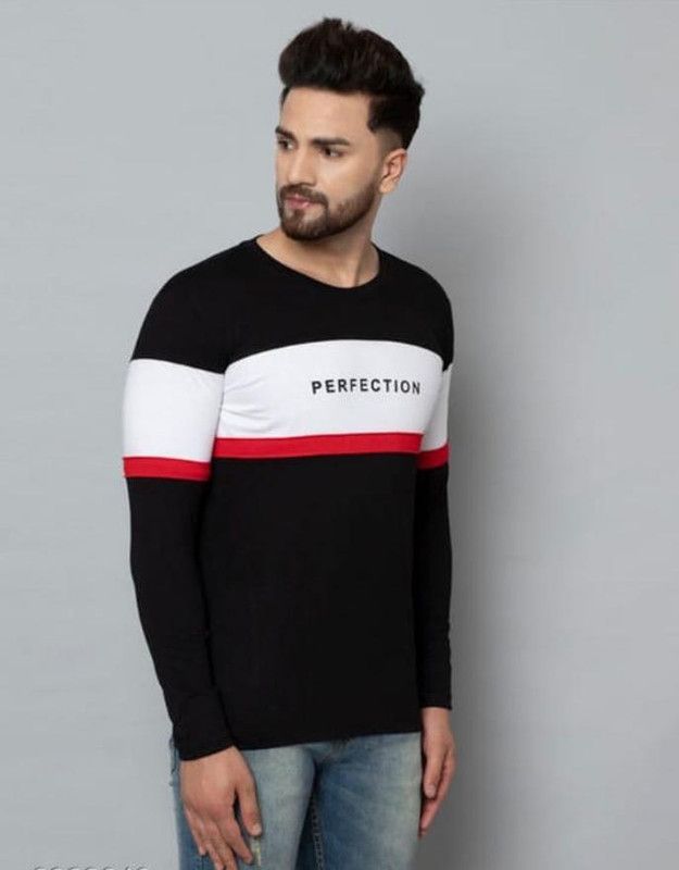 Men Solid Printed Black & White Tshirt Men Colorblock Round Neck Cotton Blend White, Black T-Shirt
