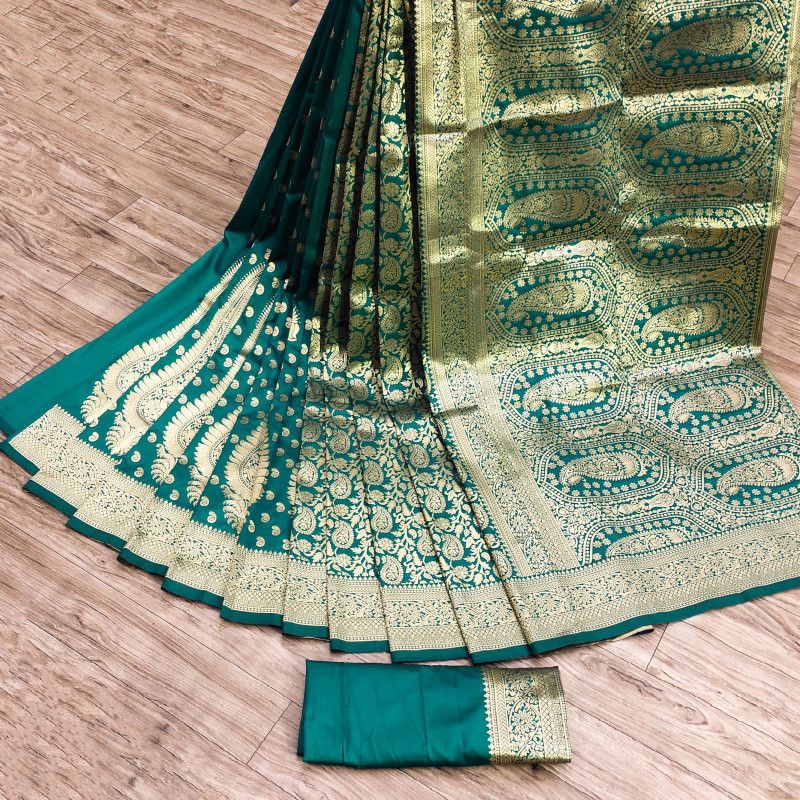 Banarasi Pure Silk, Art Silk Saree  (Light Green, Gold)