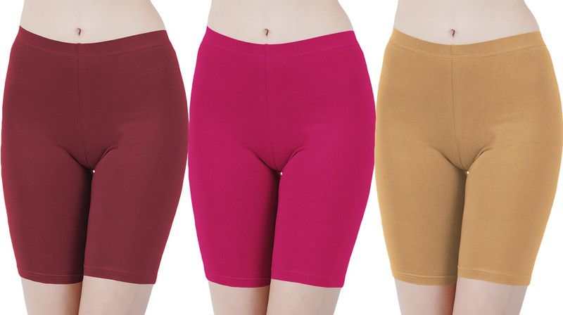 Pack of 3 Solid Women Maroon, Pink, Brown Cycling Shorts