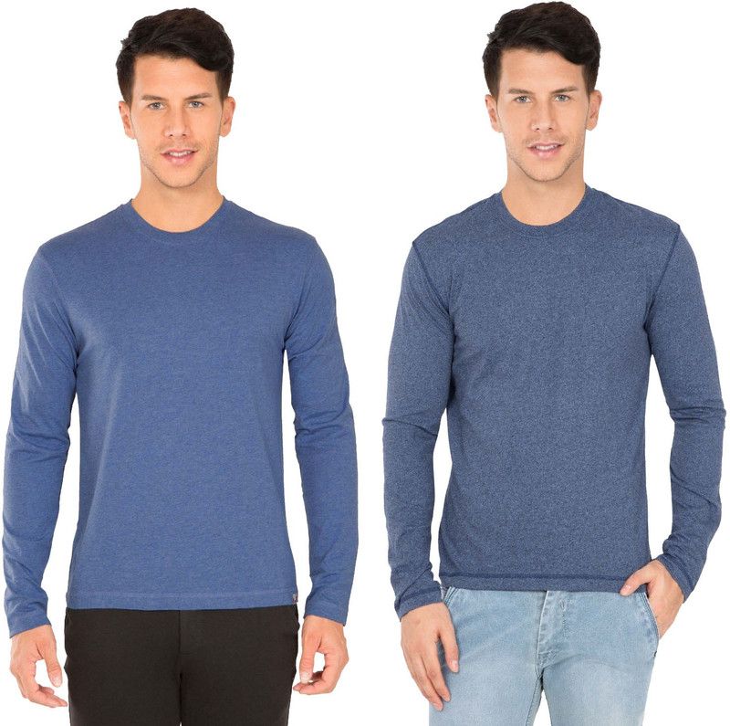 Pack of 2 Men Self Design Round Neck Pure Cotton Blue T-Shirt