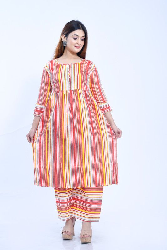 Women Striped Cotton Rayon A-line Kurta  (Multicolor)