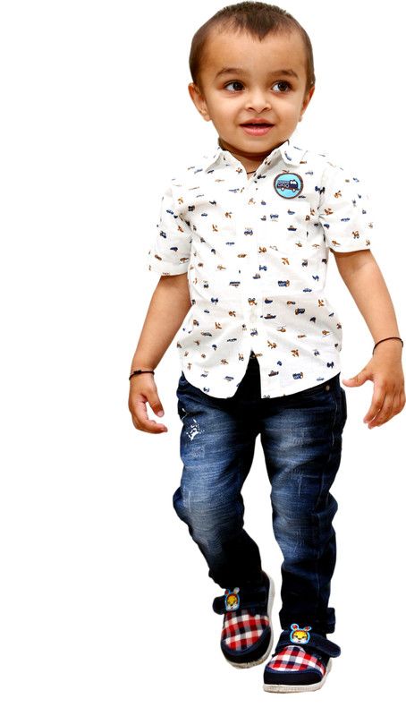 Baby Boys Casual Jeans Shirt  (Blue)
