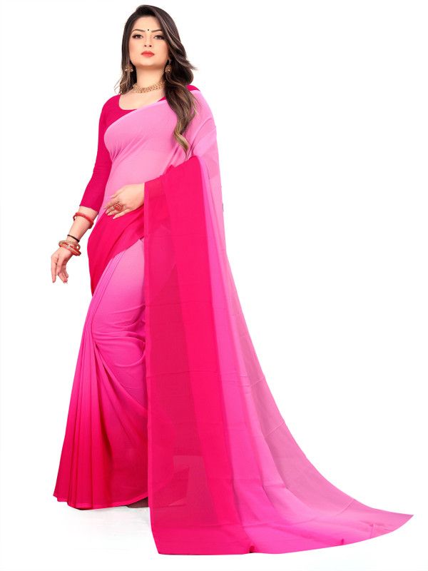 Ombre, Striped, Solid/Plain Bollywood Georgette Saree  (Pink)