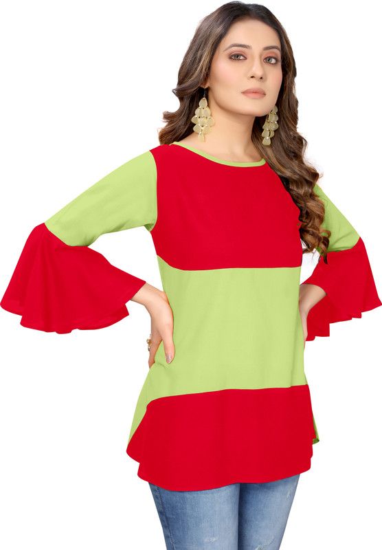 Casual Bell Sleeves Solid Women Light Blue, Red Top