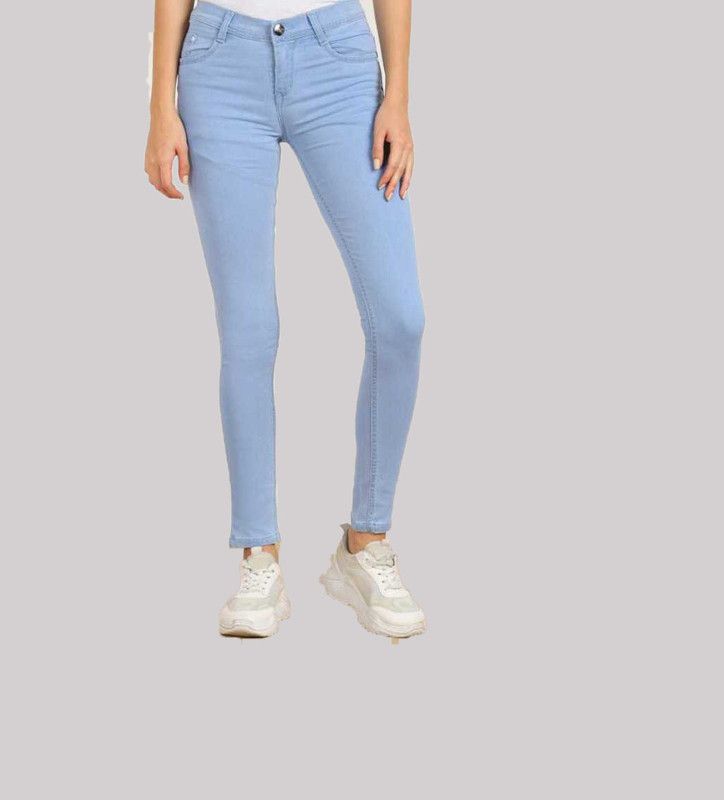 Women Super Skinny Mid Rise Light Blue Jeans