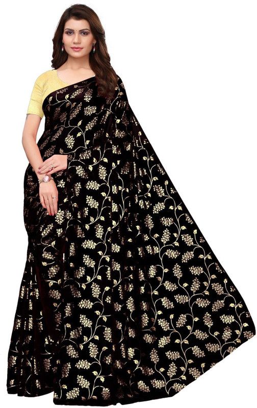 Floral Print Bollywood Georgette Saree  (Black)