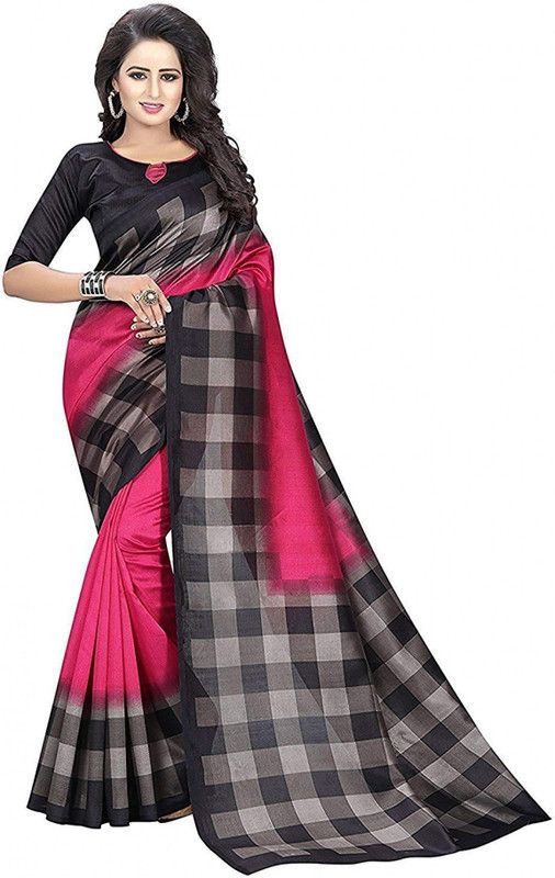 Checkered Bollywood Silk Blend Saree  (Pink)