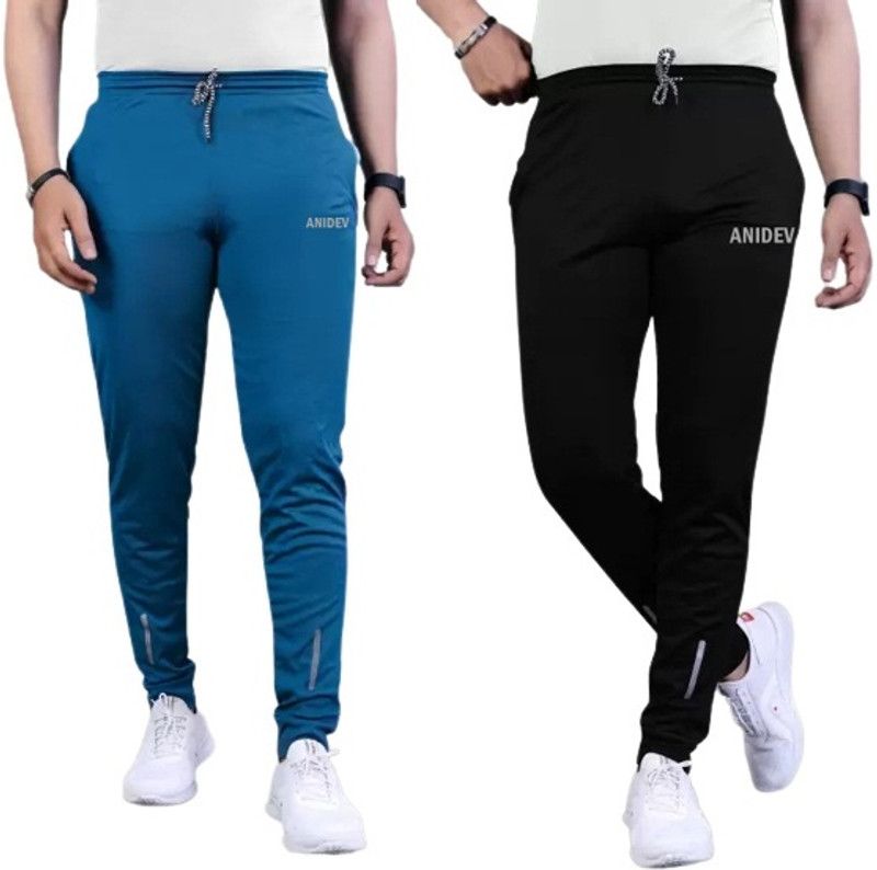Pack of 2 Men Printed Blue, Black Track Pants