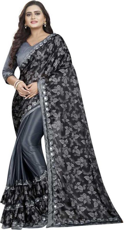 Printed Bollywood Lycra Blend Saree  (Grey)