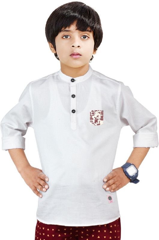 Boys Solid Pure Cotton Straight Kurta  (Dark Blue)