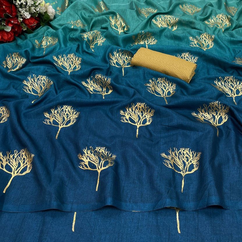 Floral Print Bollywood Art Silk Saree  (Blue)
