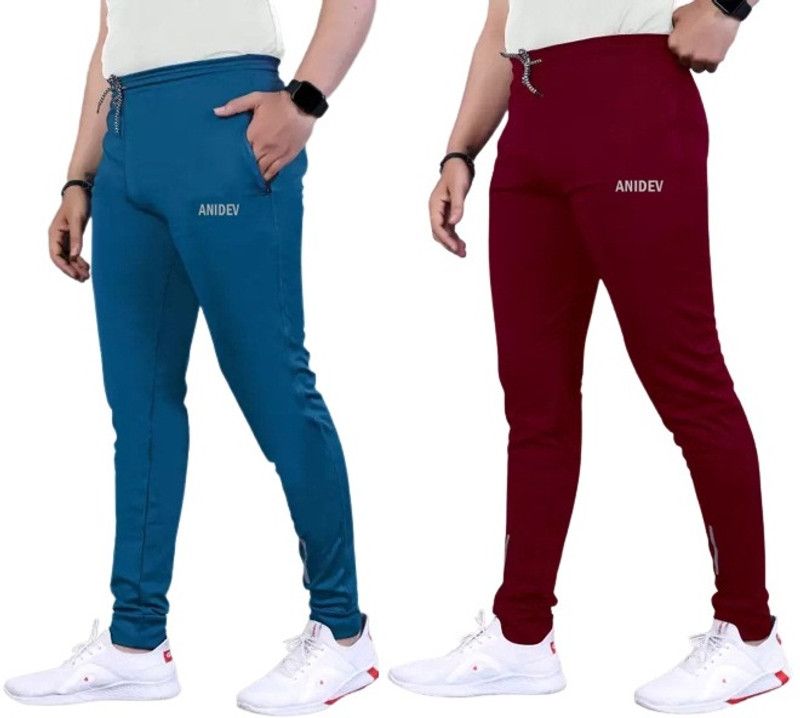 Pack of 2 Men Printed Blue, Maroon Track Pants