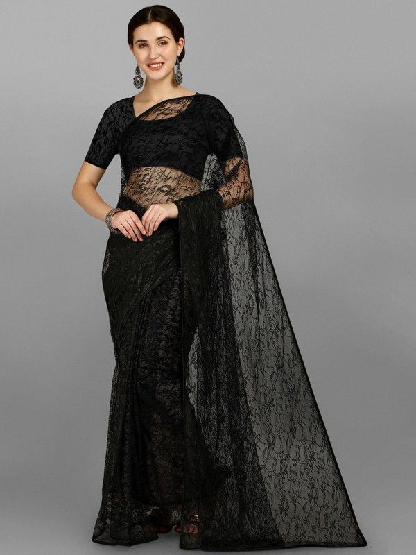 Self Design Bollywood Polyester Saree  (Black)