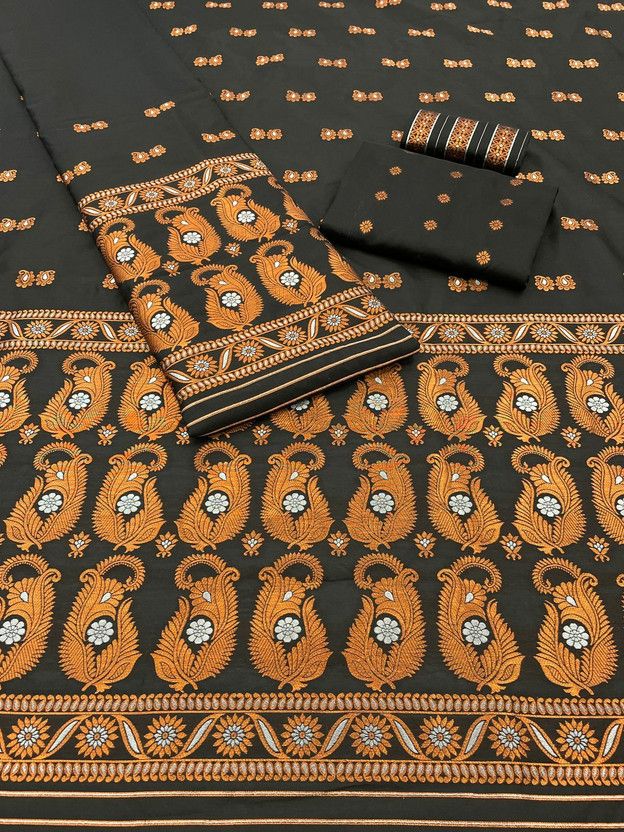 Embellished, Self Design, Woven Mekhela Chador Cotton Silk, Pure Silk Saree  (Black)