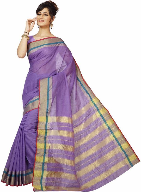Solid/Plain Gadwal Cotton Blend Saree  (Purple)