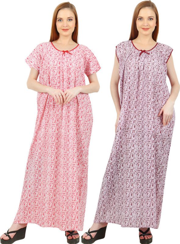 Pack of 2 Women Nighty  (Red, Red)