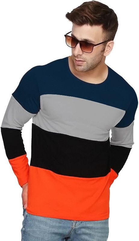 Men Colorblock Round Neck Pure Cotton Multicolor T-Shirt