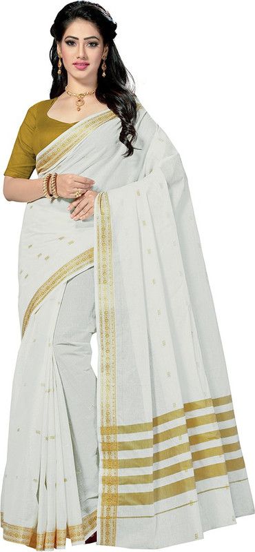 Solid/Plain Bollywood Pure Cotton Saree  (White)