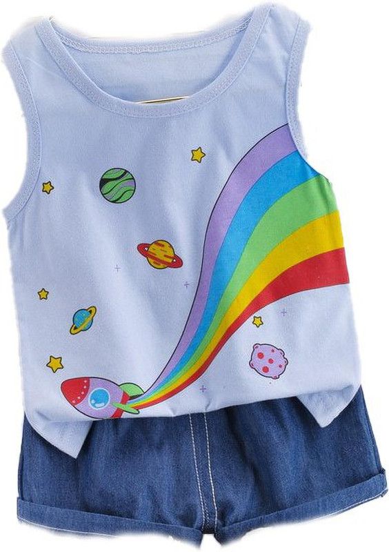 Baby Boys & Baby Girls Casual Vest Shorts  (Light Blue)