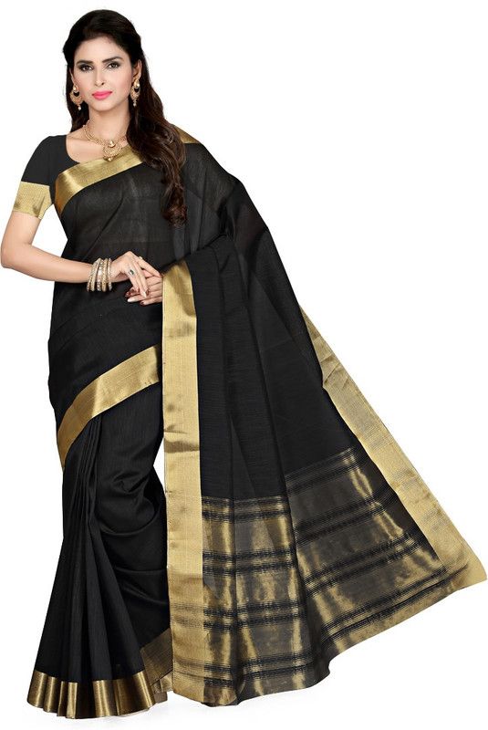 Self Design Bollywood Silk Blend Saree  (Black)