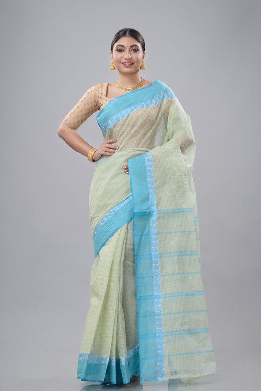 Printed Tant Art Silk Saree  (Light Blue, Beige)