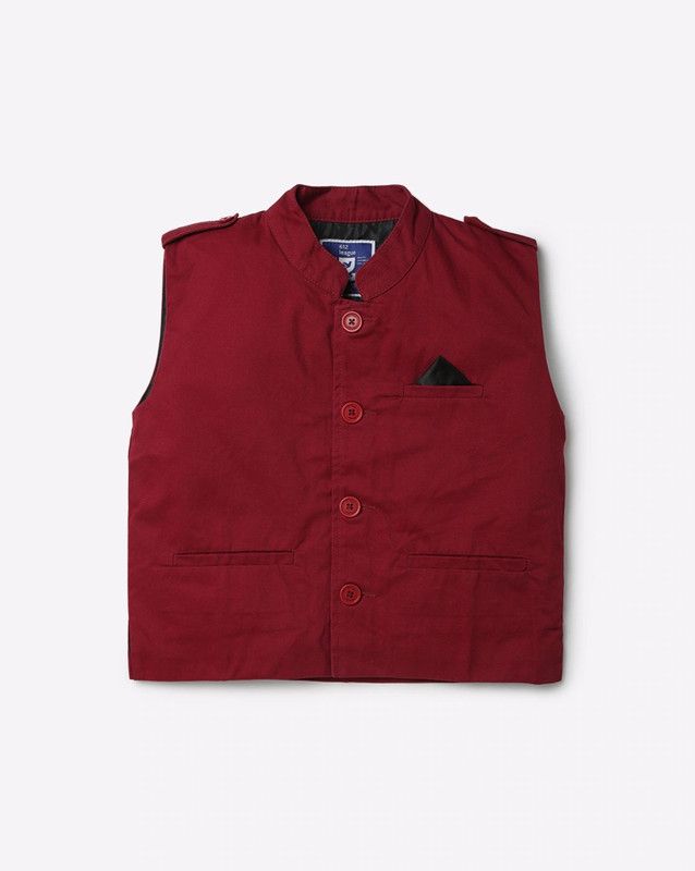 Red Solid Classic BOY Waist Coat Boys Solid Casual Jacket