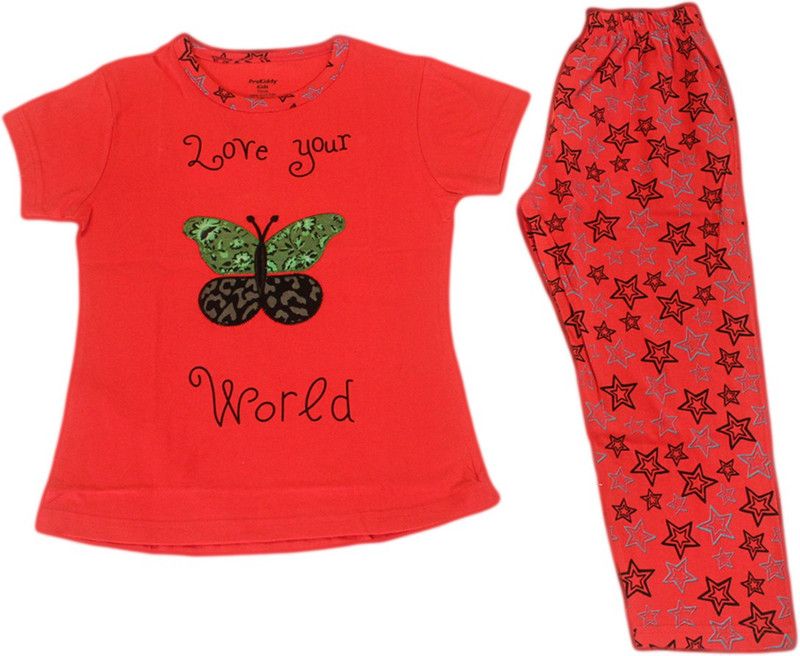Boys & Girls Casual T-shirt Pyjama  (Red)
