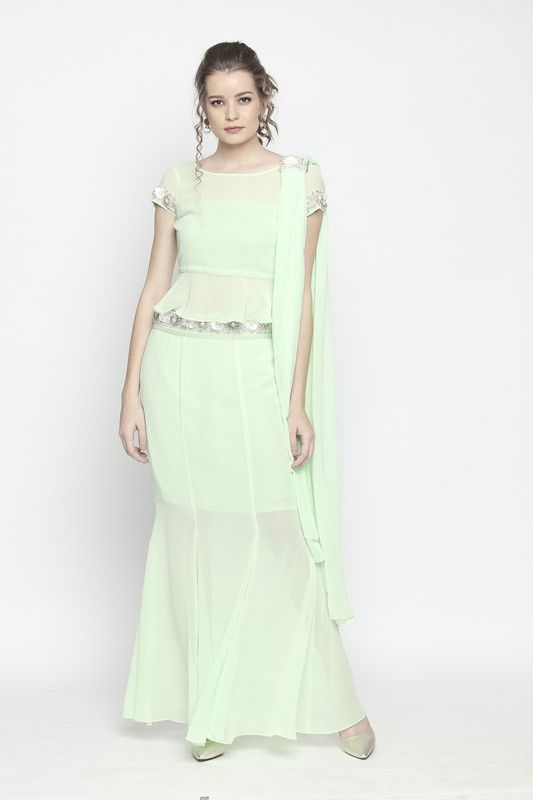 Solid Stitched Lehenga Choli  (Green)
