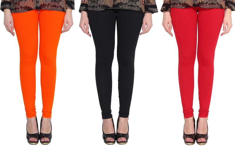 KEX Churidar Ethnic Wear Legging  (Red, Black, Orange, Solid)