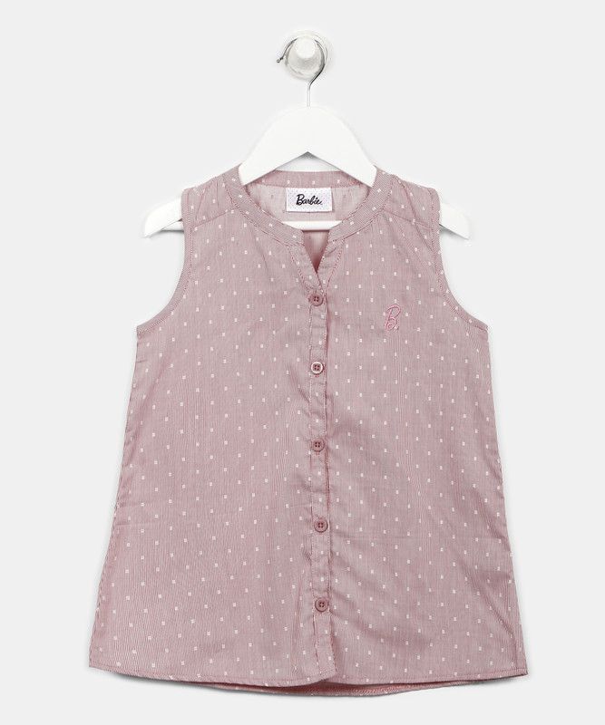 Girls Casual Cotton Blend Shirt Style Top  (Pink, Pack of 1)