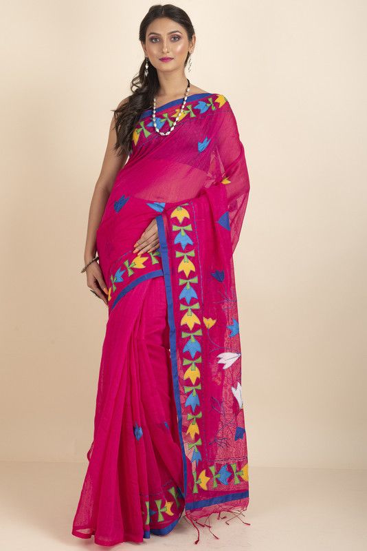 Floral Print Daily Wear Cotton Silk Saree  (Red)