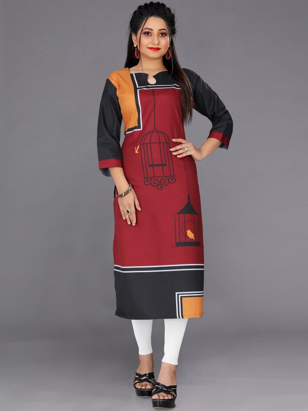 Women Striped Cotton Rayon A-line Kurta  (Red)